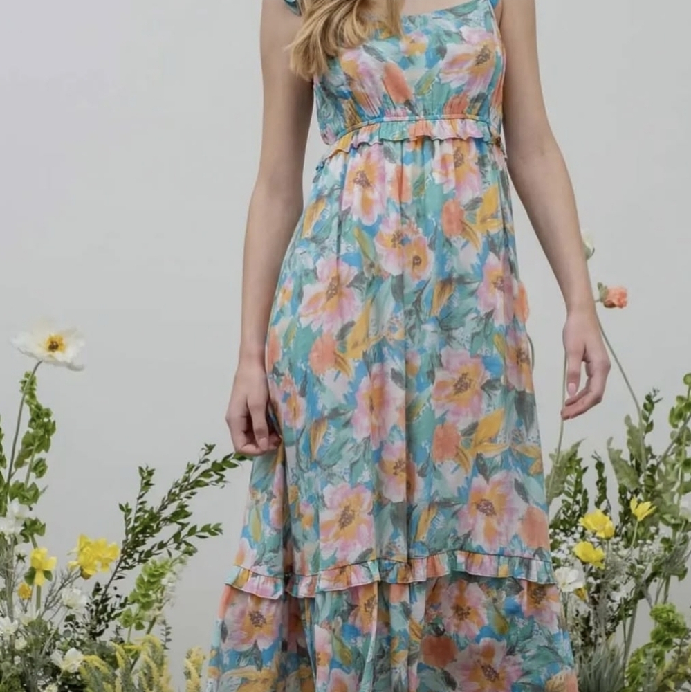 By The River EUC Women's Multicolor Floral Maxi Dress. Sz Medium